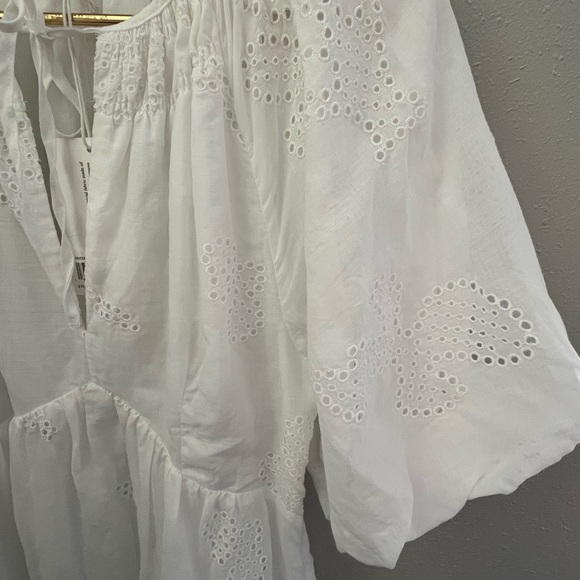 New Frame Broderie Anglaise Ramie Mini Dress in White Size Medium - Picture 6 of 9